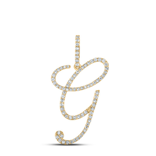 0.52 Ctw Natural Diamond Cursive Initial Letter G Pendant in 14k Yellow Gold