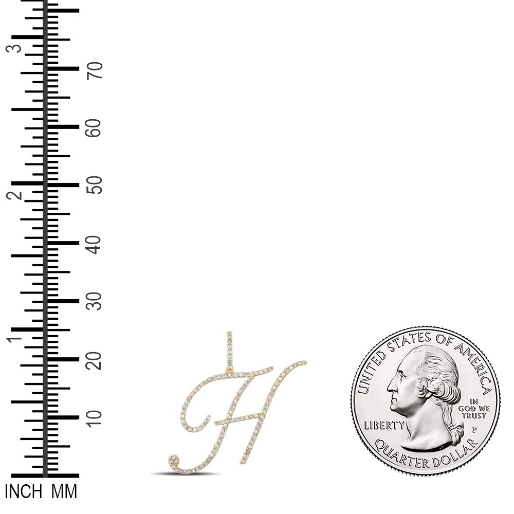 0.68 Ctw Natural Diamond Cursive Initial Letter H Pendant in 14k Yellow Gold