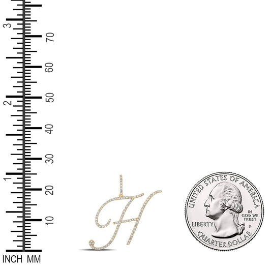 0.68 Ctw Natural Diamond Cursive Initial Letter H Pendant in 14k Yellow Gold