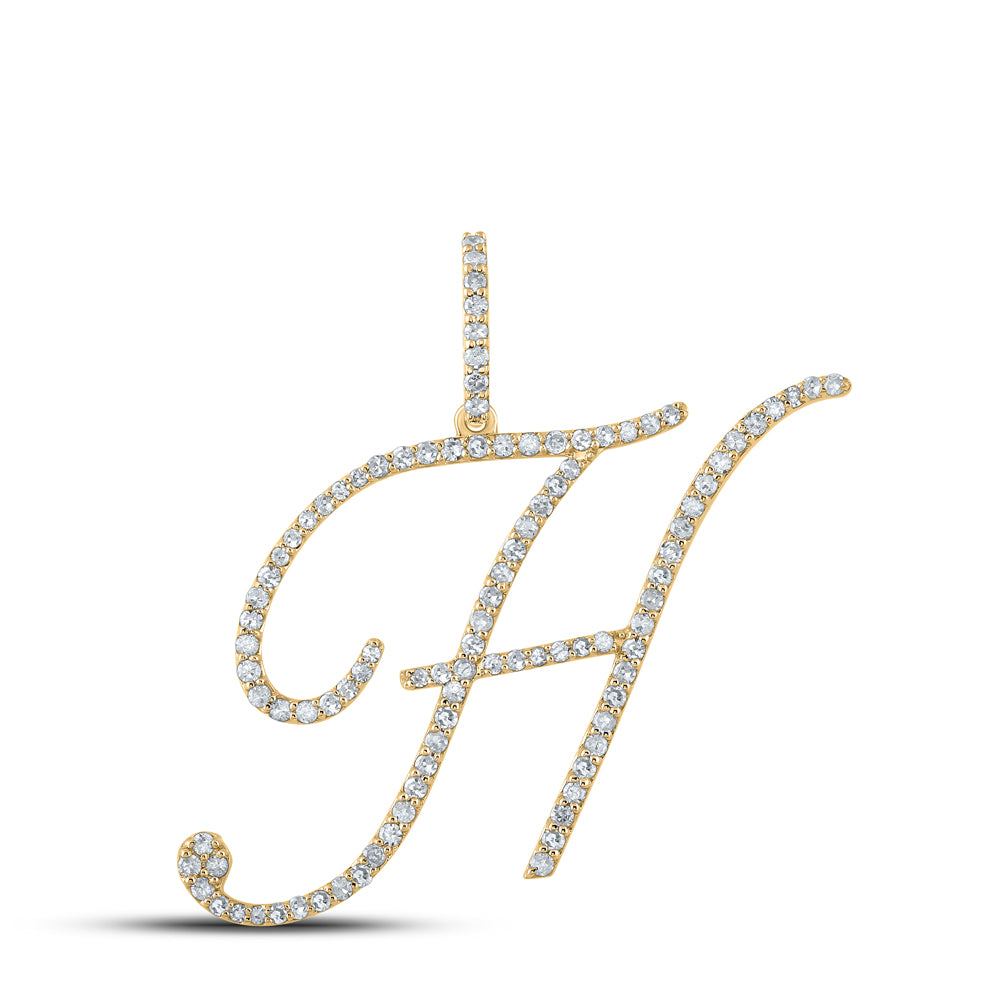 0.68 Ctw Natural Diamond Cursive Initial Letter H Pendant in 14k Yellow Gold