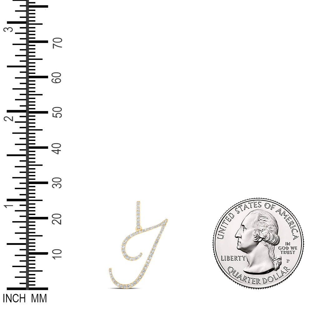 0.38 Ctw Natural Diamond Cursive Initial Letter I Pendant in 14k Yellow Gold