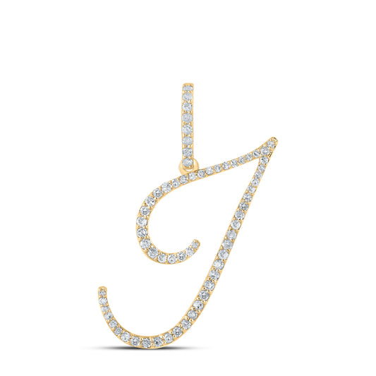 0.38 Ctw Natural Diamond Cursive Initial Letter I Pendant in 14k Yellow Gold