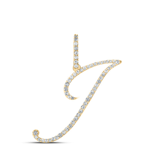 0.34 Ctw Natural Diamond Cursive Initial Letter J Pendant in 14k Yellow Gold