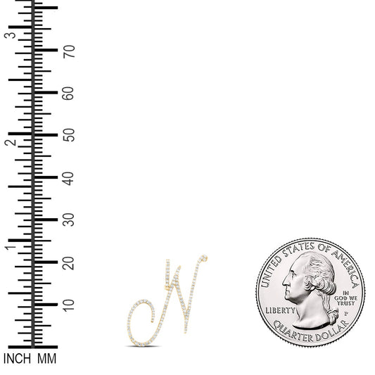 0.58 Ctw Natural Diamond Cursive Initial Letter N Pendant in 14k Yellow Gold