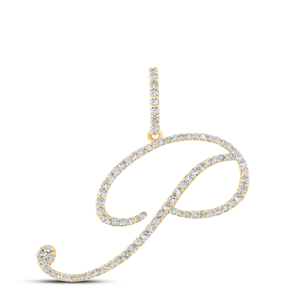 0.51 Ctw Natural Diamond Cursive Initial Letter P Pendant in 14k Yellow Gold