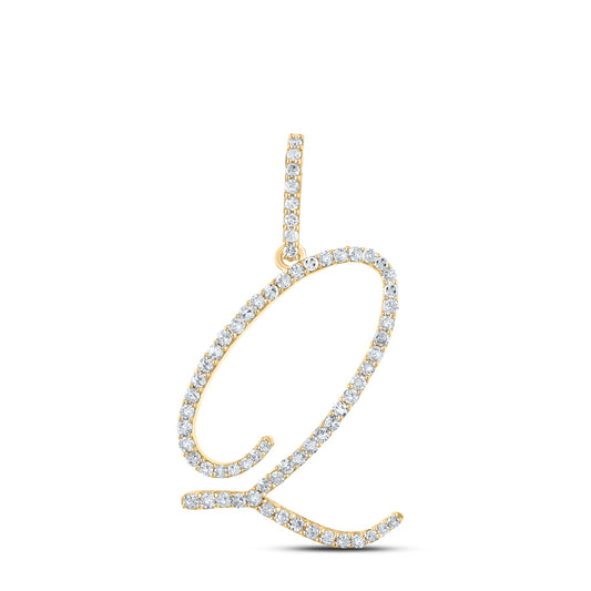 0.45 Ctw Natural Diamond Cursive Initial Letter Q Pendant in 14k Yellow Gold