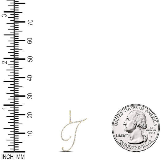 0.42 Ctw Natural Diamond Cursive Initial letter T Pendant in 14k Yellow Gold