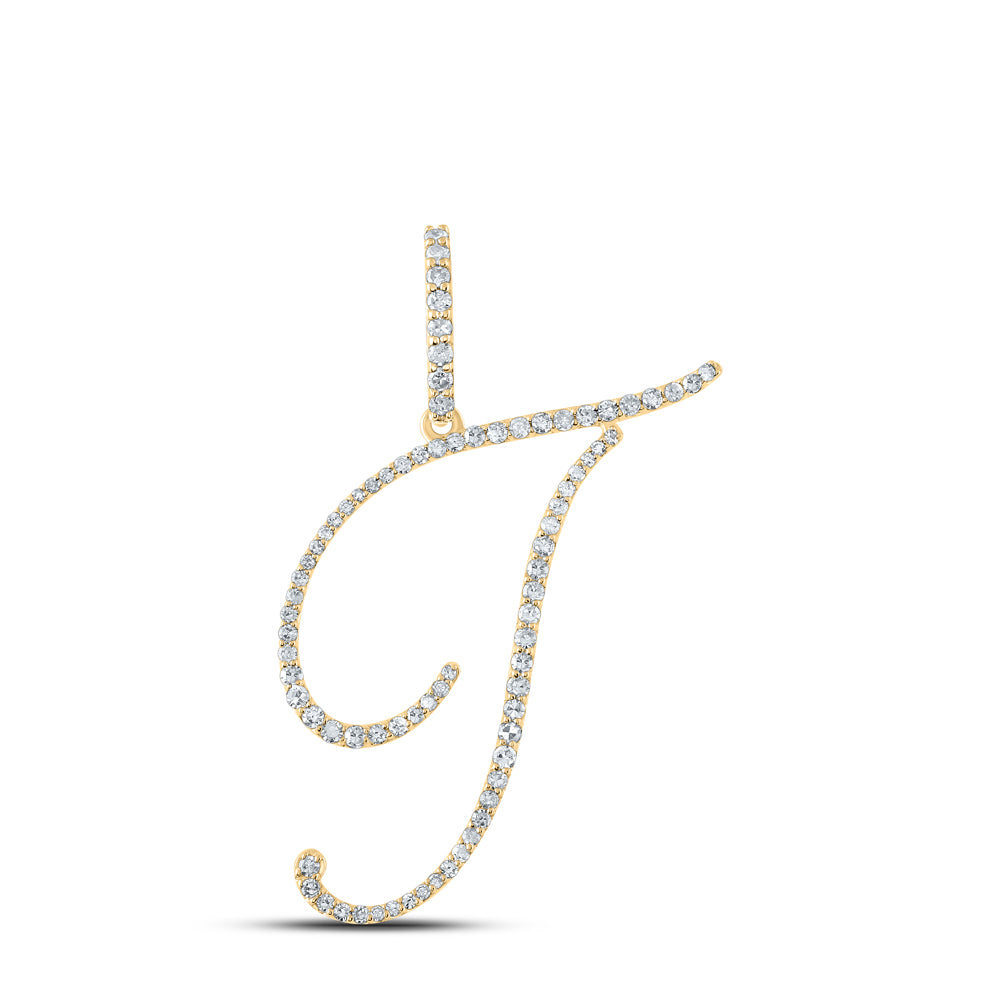 0.42 Ctw Natural Diamond Cursive Initial letter T Pendant in 14k Yellow Gold
