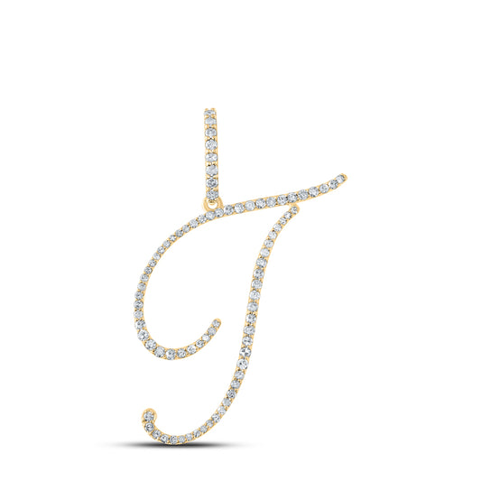 0.42 Ctw Natural Diamond Cursive Initial letter T Pendant in 14k Yellow Gold