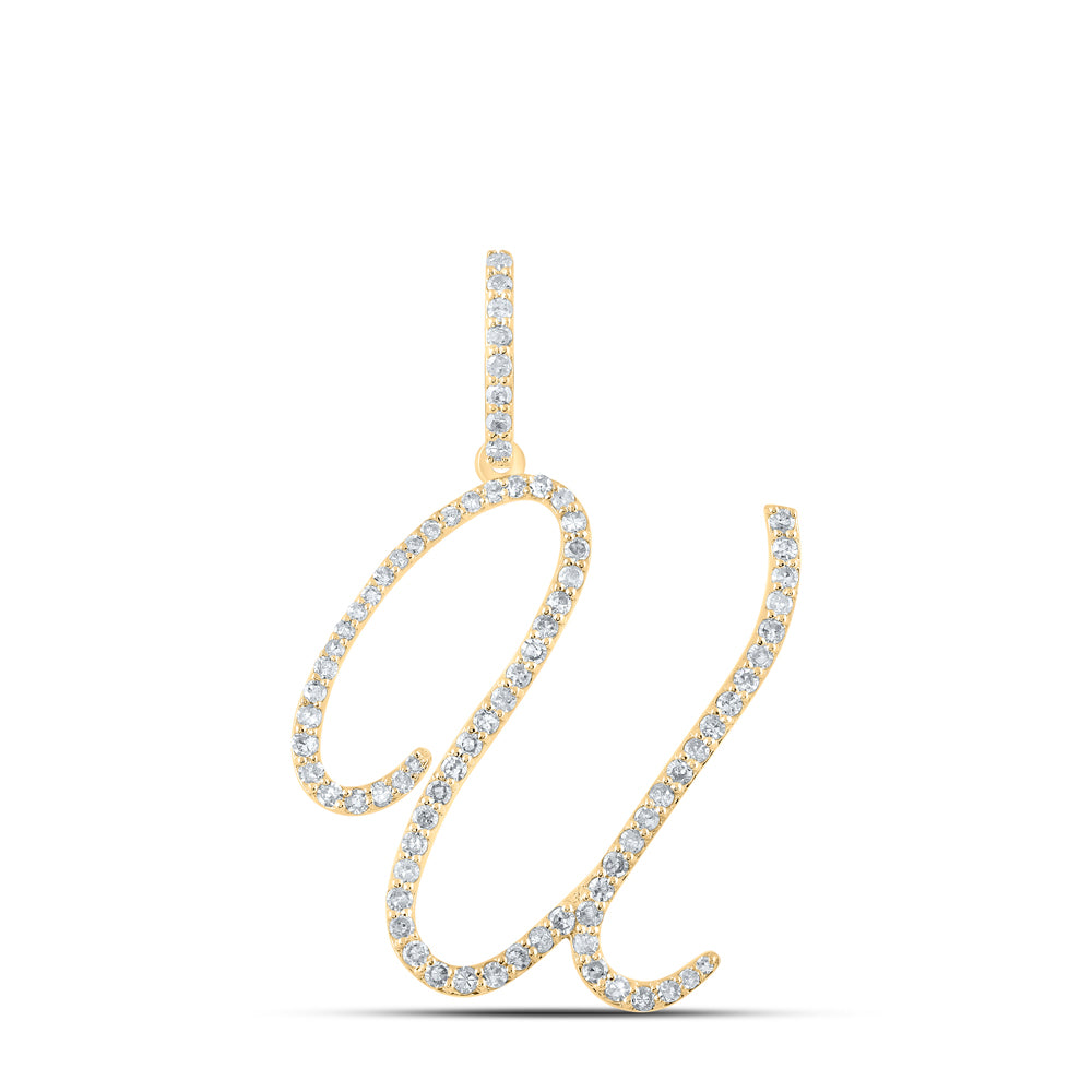 0.53 Ctw Natural Diamond Cursive Initial Letter U Pendant in 14k Yellow Gold