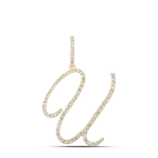 0.53 Ctw Natural Diamond Cursive Initial Letter U Pendant in 14k Yellow Gold