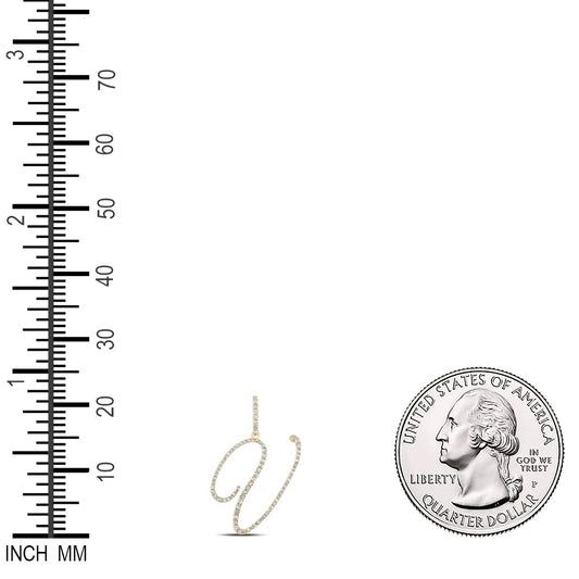 0.45 Ctw Natural Diamond Cursive Initial Letter V Pendant in 14k Yellow Gold