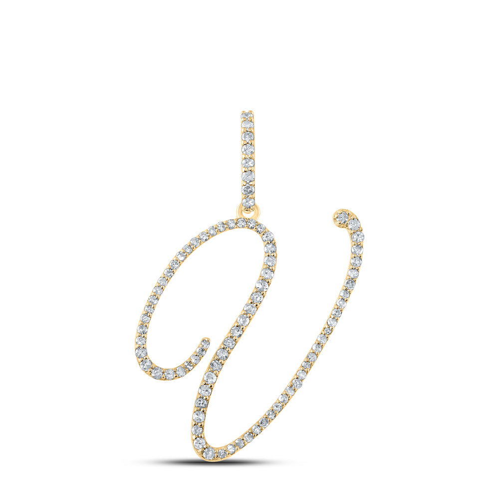 0.45 Ctw Natural Diamond Cursive Initial Letter V Pendant in 14k Yellow Gold