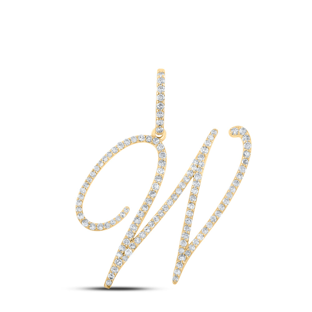 0.68 Ctw Natural Diamond Cursive Initial Letter W Pendant in 14k Yellow Gold