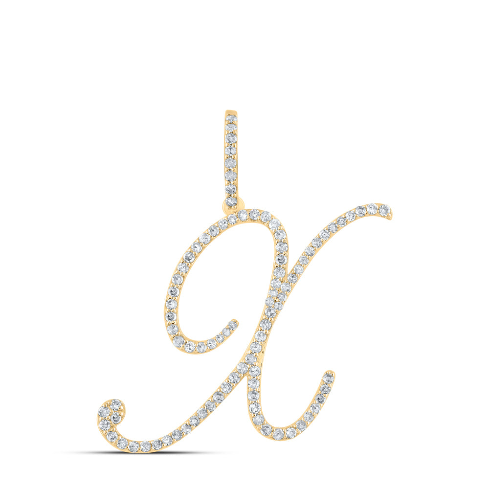 0.59 Ctw Natural Diamond Cursive initial Letter X Pendant in 14k Yellow Gold