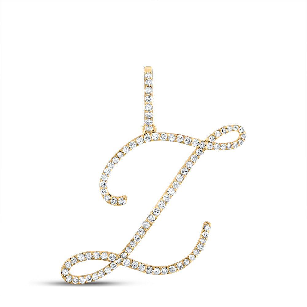 0.6 Ctw Natural Diamond Cursive Initial Letter L Pendant in 14k Yellow Gold