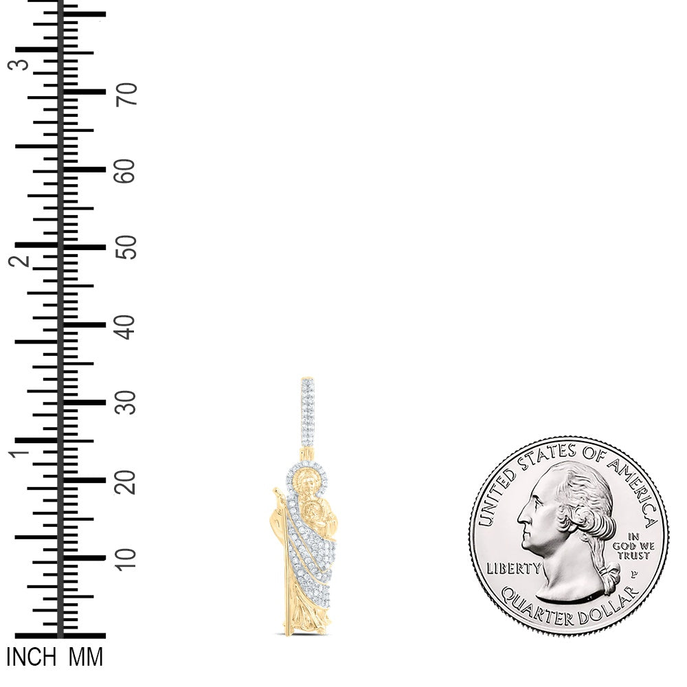 0.3 Ctw Natural Diamond Saint Jude Religious Pendant in 10k Yellow Gold