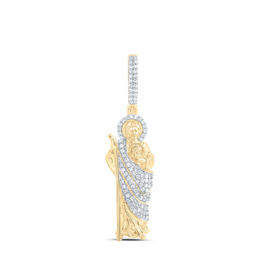 0.3 Ctw Natural Diamond Saint Jude Religious Pendant in 10k Yellow Gold
