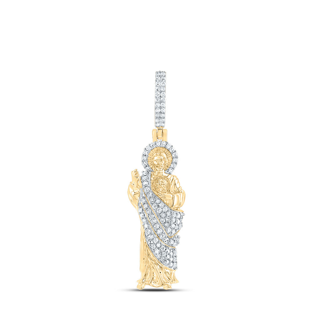 0.34 Ctw Natural Diamond Full Body Jesus Pendant in 10k Yellow Gold