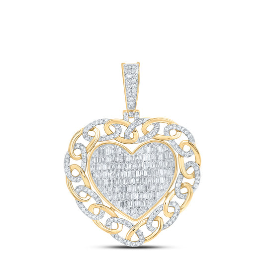 1.03 Ctw Natural Diamond Heart Link Border Pendant in 10k Yellow Gold