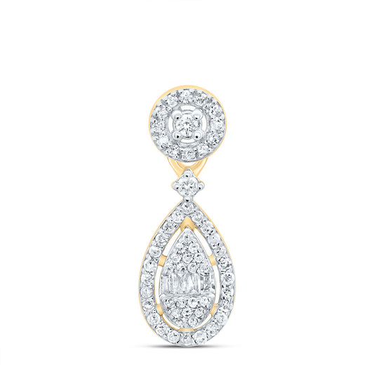 0.26 Ctw Natural Diamond Dangle Teardrop Pendant in 10k Yellow Gold