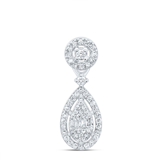 0.26 Ctw Natural Diamond Dangle Teardrop Pendant in 10k White Gold