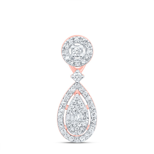 0.26 Ctw Natural Diamond Dangle Teardrop Pendant in 10k Rose Gold
