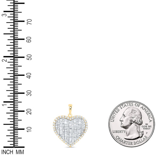 0.85 Ctw Natural Diamond Cluster Heart Gift Pendant in 10k Yellow Gold