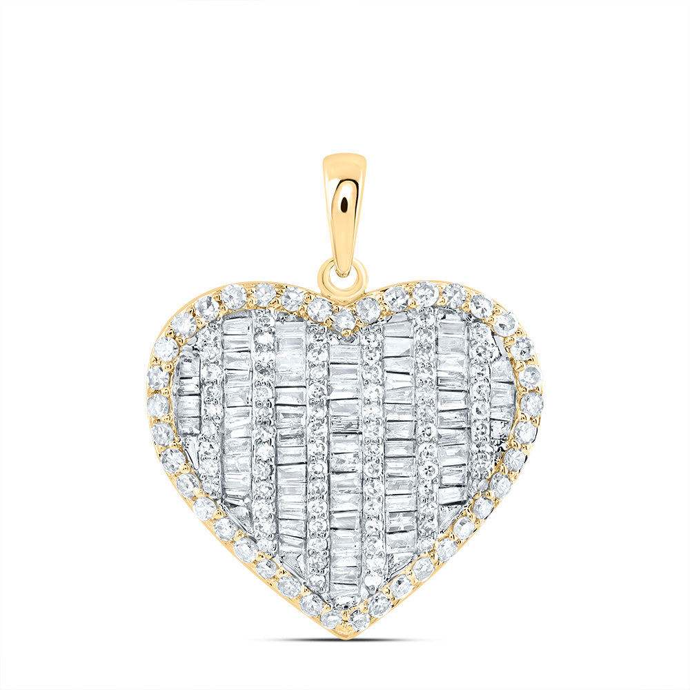 0.85 Ctw Natural Diamond Cluster Heart Gift Pendant in 10k Yellow Gold