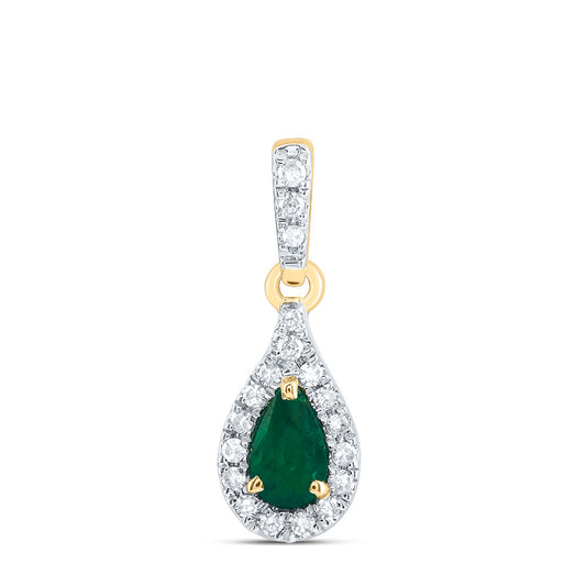 0.29 Ctw Natural Diamond Green Tear Drop Pendant in 14k Yellow Gold