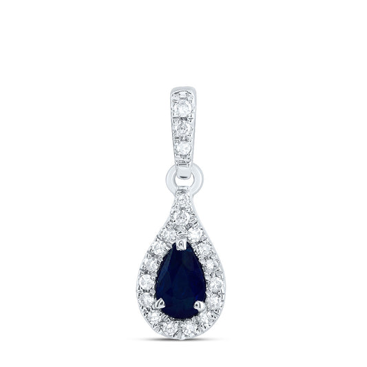 0.33 Ctw Natural Diamond Black Tear Drop Pendant in 14k White Gold