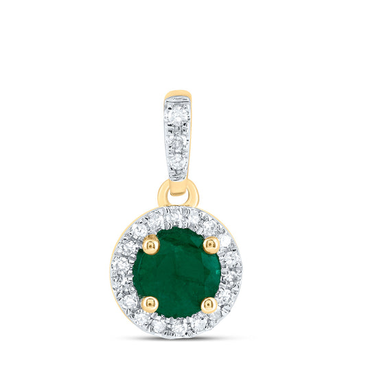 0.54 Ctw Natural Diamond Center Green Round Shape Pendant in 14k Yellow Gold