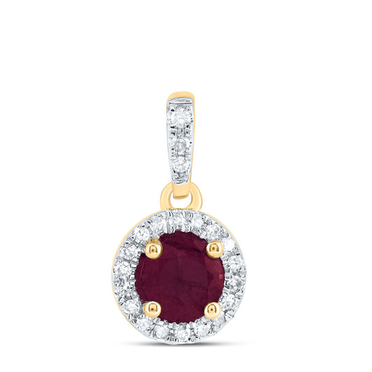 0.71 Ctw Natural Diamond Center Red Round Shape Pendant in 14k Yellow Gold
