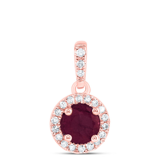 0.82 Ctw Natural Diamond Center Red Round Shape Pendant in 14k Rose Gold