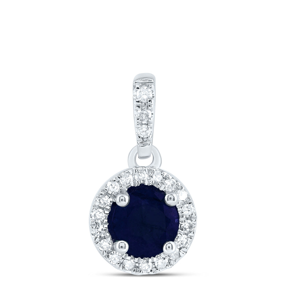 0.77 Ctw Natural Diamond Center Black Round Shape Pendant in 14k White Gold