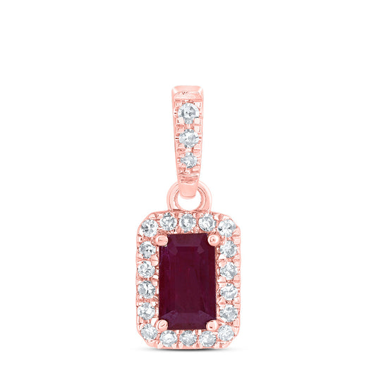 0.39 Ctw Natural Diamond Red Rectangle Pendant in 14k Rose Gold