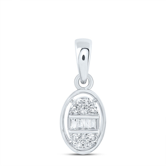 0.08 Ctw Natural Diamond Oval Pendant in 10k White Gold