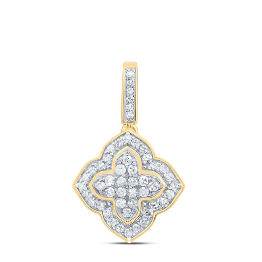 0.26 Ctw Natural Diamond Clover Flower Pendant in 10k Yellow Gold