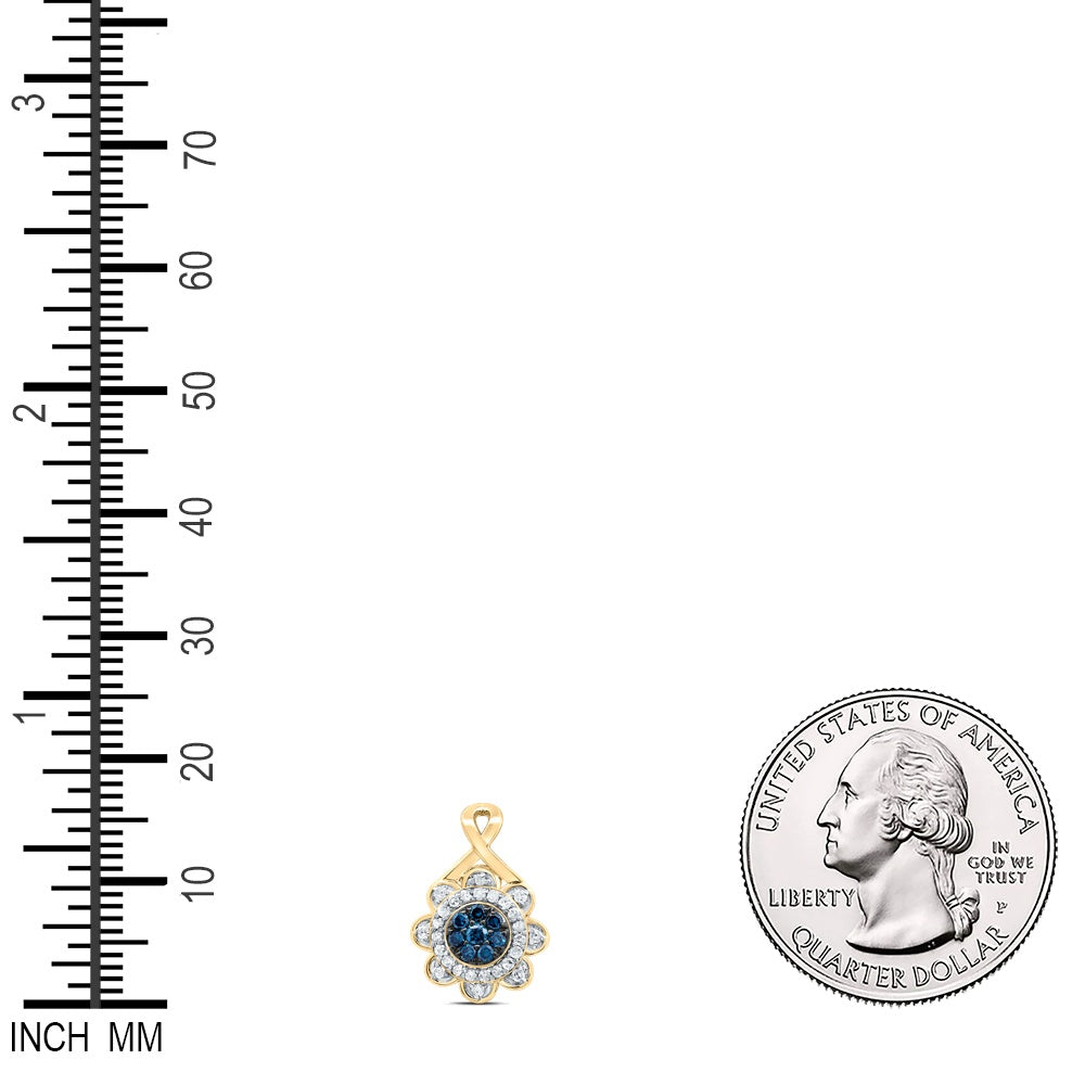 0.21 Ctw Natural Diamond Flower Blue Fashion Pendant in 10k Yellow Gold