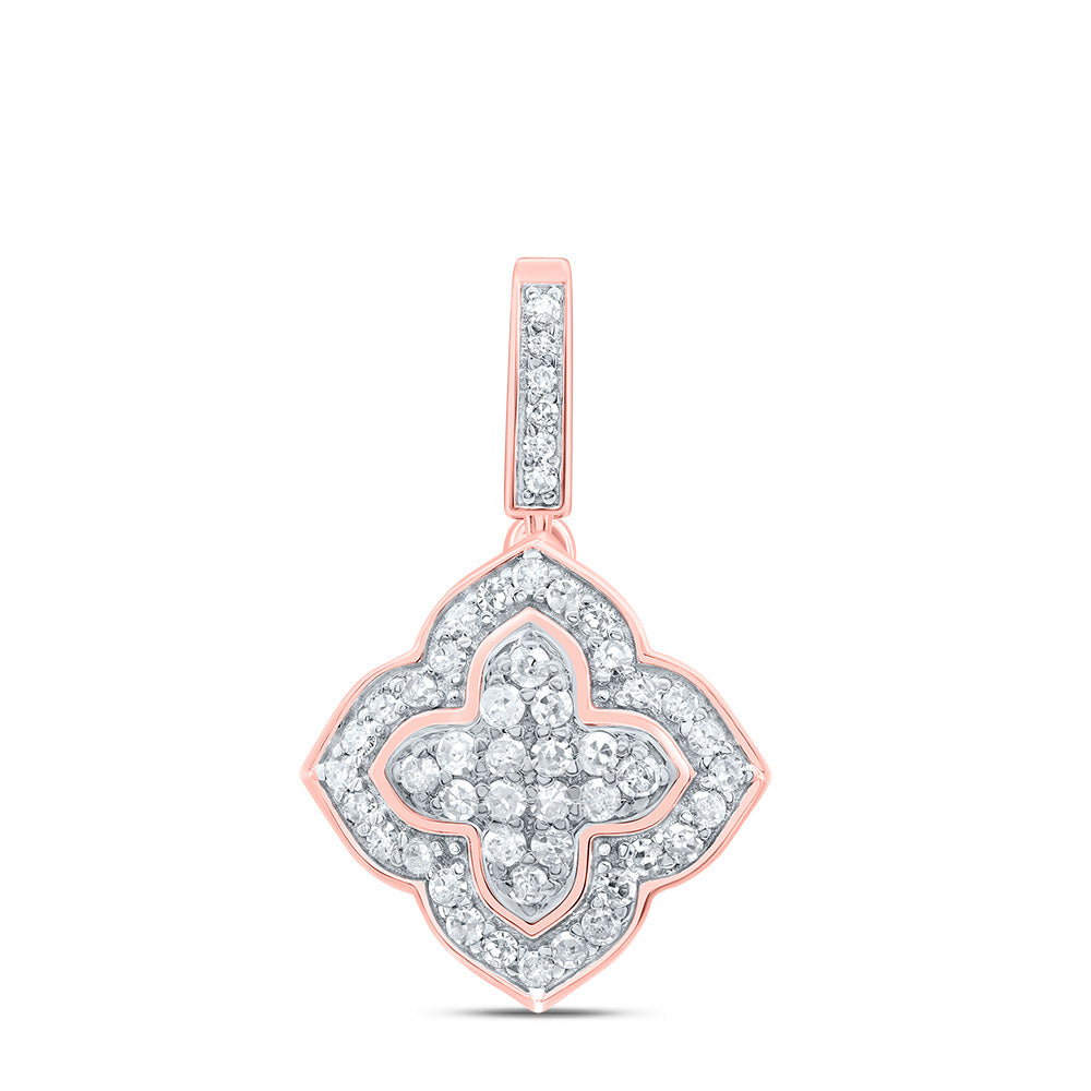 0.27 Ctw Natural Diamond Clover Flower Pendant in 10k Rose Gold