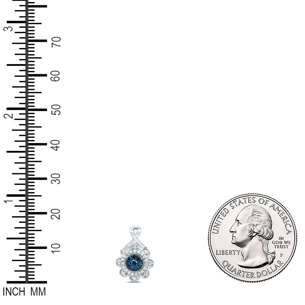 0.21 Ctw Natural Diamond Flower Blue Fashion Pendant in 10k White Gold