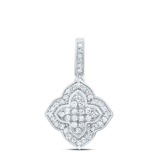 0.28 Ctw Natural Diamond Clover Flower Pendant in 10k White Gold