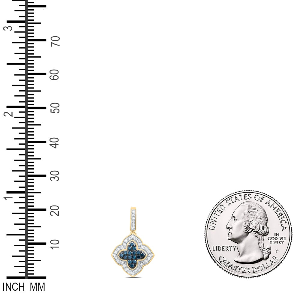 0.26 Ctw Natural Diamond Blue Clover Flower Pendant in 10k Yellow Gold