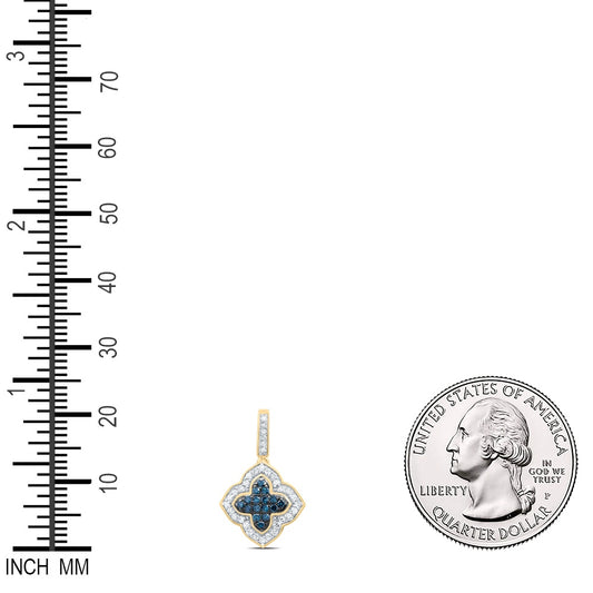 0.26 Ctw Natural Diamond Blue Clover Flower Pendant in 10k Yellow Gold