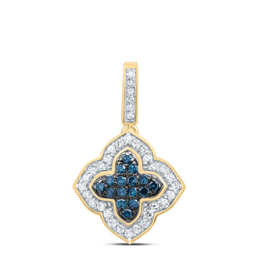 0.26 Ctw Natural Diamond Blue Clover Flower Pendant in 10k Yellow Gold
