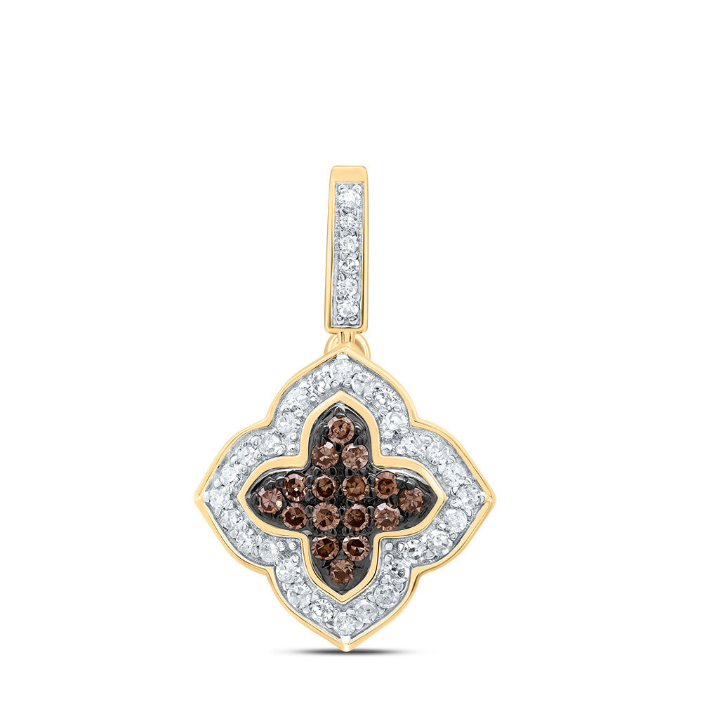 0.27 Ctw Natural Diamond Brown Clover Flower Pendant in 10k Yellow Gold