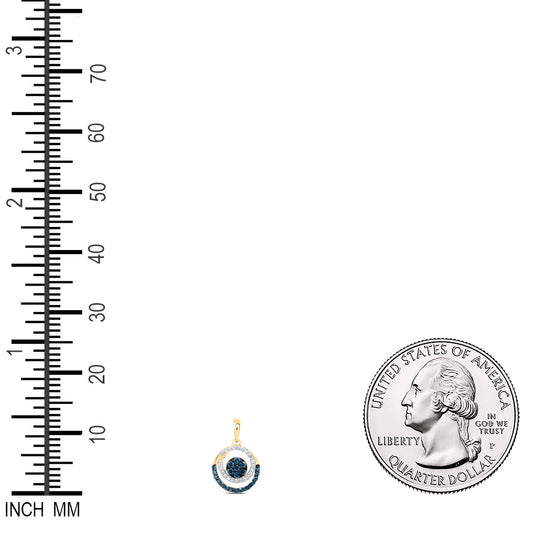 0.31 Ctw Natural Diamond 3 Three Circle Blue Pendant in 10k Yellow Gold