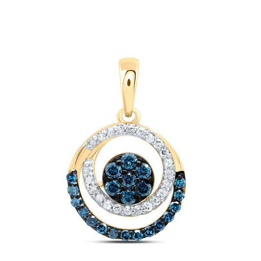0.31 Ctw Natural Diamond 3 Three Circle Blue Pendant in 10k Yellow Gold