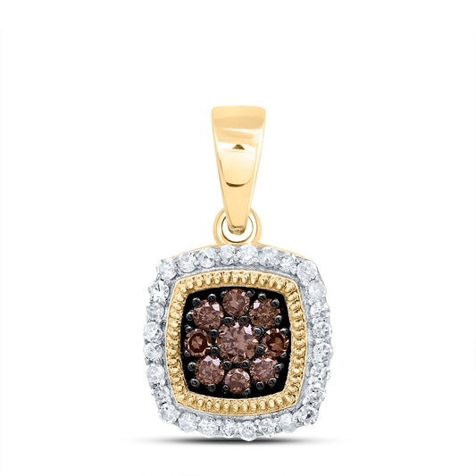 0.28 Ctw Natural Diamond Brown Chocolate Square Shaped Pendant in 10k Yellow Gold