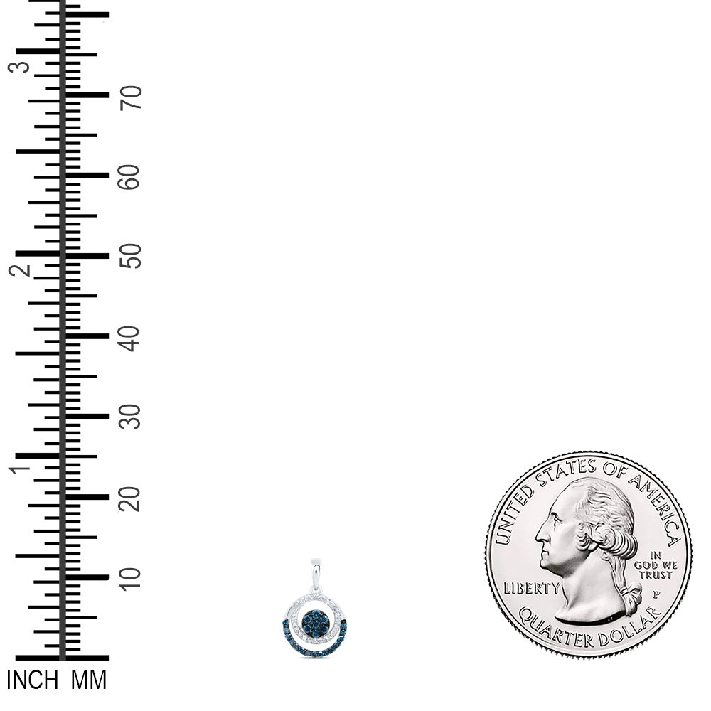 0.31 Ctw Natural Diamond 3 Three Circle Blue Pendant in 10k White Gold